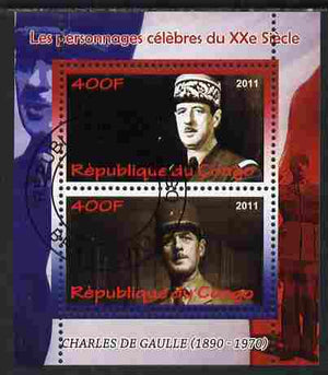 Congo 2011 Charles de Gaulle perf sheetlet containing 2 values fine cto used