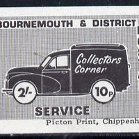 Cinderella - Great Britain 1971 Bournemouth & District Emergency Postal Service 'Collectors Corner Morris Van' dual value 2s - 10p in black on blue white unmounted mint