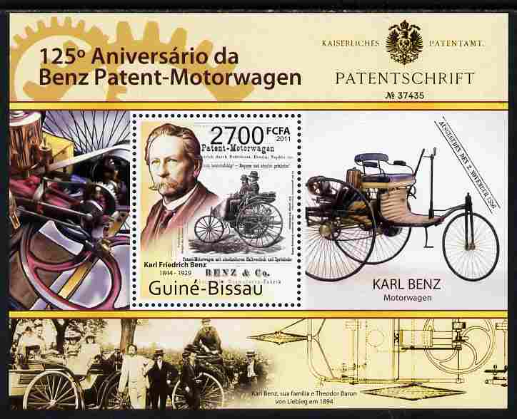 Guinea - Bissau 2011 125th Anniversary of First Patent for Mercedes-Benz perf s/sheet unmounted mint