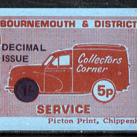 Cinderella - Great Britain 1971 Bournemouth & District Emergency Postal Service 'Collectors Corner Morris Van',5p in red on blue paper opt'd 'Decimal Issue' unmounted mint