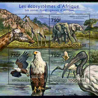 Togo 2011 Ecosystem of Africa - Animals of the Swampy Areas perf sheetlet containing 4 values unmounted mint