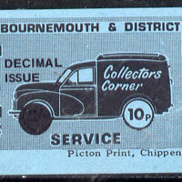 Cinderella - Great Britain 1971 Bournemouth & District Emergency Postal Service 'Collectors Corner Morris Van',10p in black on blue paper opt'd 'Decimal Issue' unmounted mint