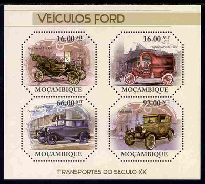 Mozambique 2011 Vintage Ford Cars perf sheetlet containing four octagonal shaped values unmounted mint