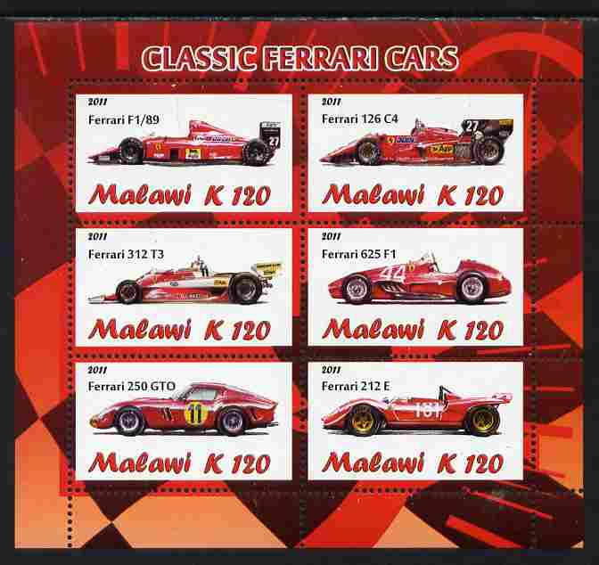 Malawi 2011 Classic Ferrari perf sheetlet containing 6 values unmounted mint