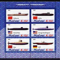 Malawi 2011 Famous Submarines perf sheetlet containing 6 values unmounted mint