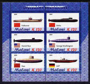 Malawi 2011 Famous Submarines perf sheetlet containing 6 values unmounted mint