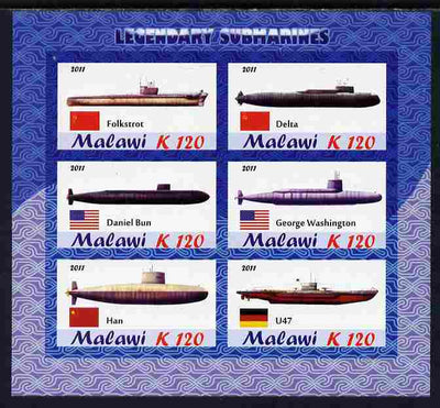 Malawi 2011 Famous Submarines imperf sheetlet containing 6 values unmounted mint