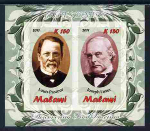 Malawi 2011 Scientists - Pasteur & Lister imperf sheetlet containing 2 values unmounted mint