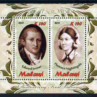 Malawi 2011 Scientists - Nightingale & Jenner perf sheetlet containing 2 values unmounted mint