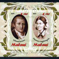 Malawi 2011 Scientists - Nightingale & Jenner imperf sheetlet containing 2 values unmounted mint