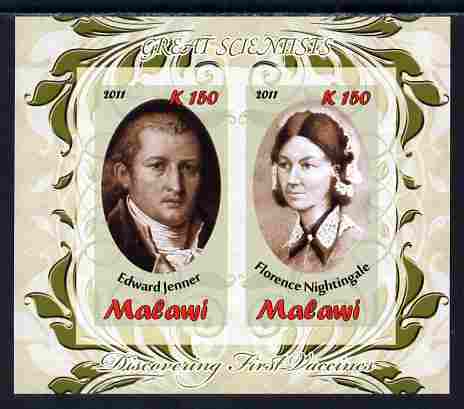 Malawi 2011 Scientists - Nightingale & Jenner imperf sheetlet containing 2 values unmounted mint