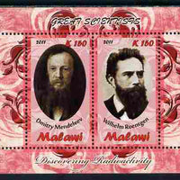 Malawi 2011 Scientists - Mendeleev & Roentgen perf sheetlet containing 2 values unmounted mint