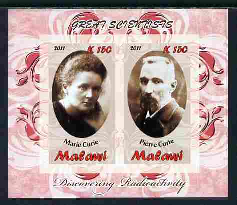 Malawi 2011 Scientists - Marie & Pierre Curie imperf sheetlet containing 2 values unmounted mint