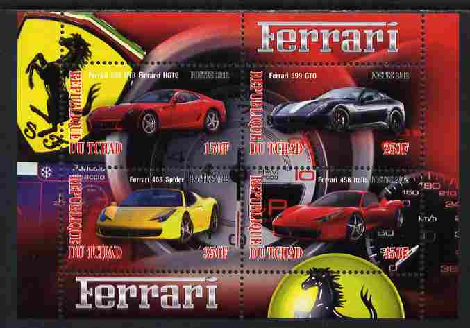 Chad 2012 Ferrari #2 perf sheetlet containing 4 values unmounted mint