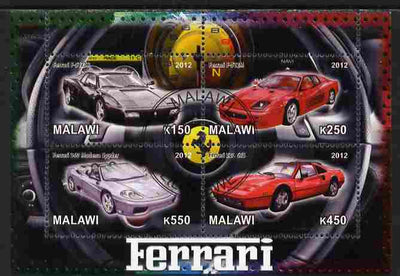 Malawi 2012 Ferrari Cars #01 perf sheetlet containing 4 values cto used