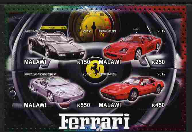 Malawi 2012 Ferrari Cars #01 imperf sheetlet containing 4 values unmounted mint