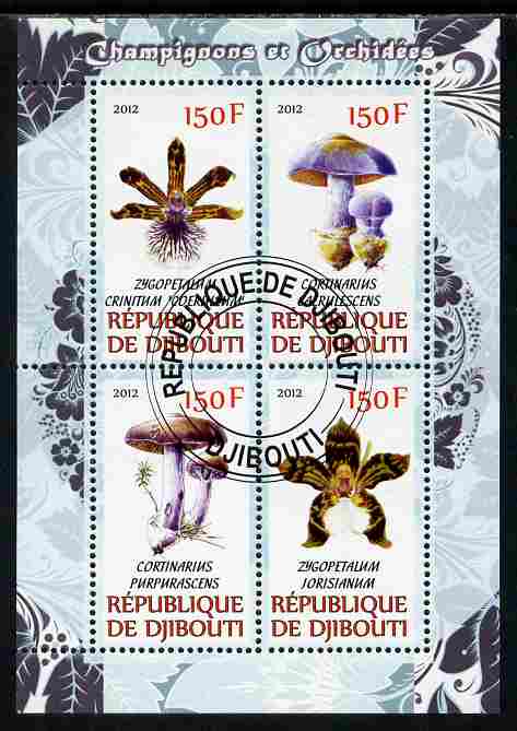 Djibouti 2012 Mushrooms & Orchids #2 perf sheetlet containing 4 values cto used