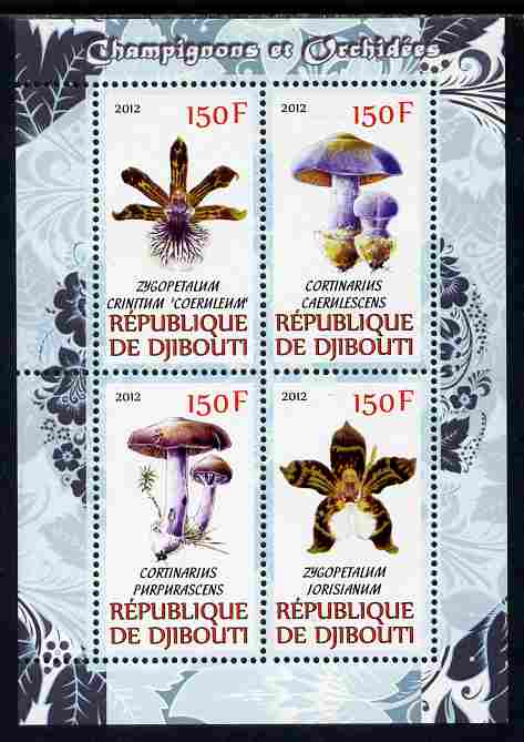 Djibouti 2012 Mushrooms & Orchids #2 perf sheetlet containing 4 values unmounted mint