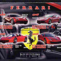 Congo 2012 Ferrari Cars perf sheetlet containing 4 values unmounted mint