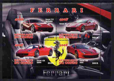 Congo 2012 Ferrari Cars perf sheetlet containing 4 values unmounted mint