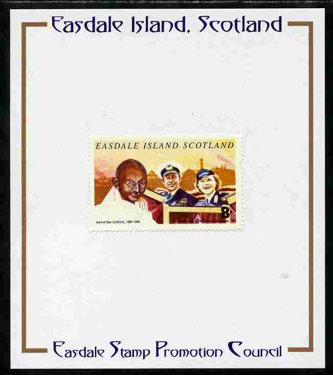 Easdale 1996 Gandhi 8p stamp of Gandhi with the Mountbattens mounted on Publicity proof card issued by the Easdale Stamp Promotion Council