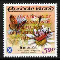 Easdale 1993 40th Anniversary of Coronation overprinted in red on Flora & Fauna perf 52p (Butterfly & Insects) unmounted mint