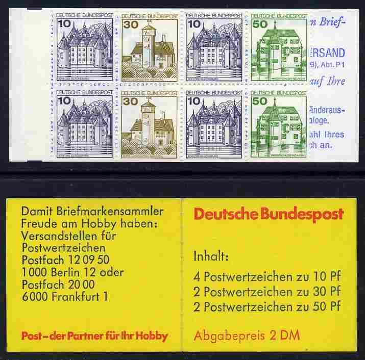 Germany - West 1980-81 German Castles 2m booklet,(without posthorn) complete and fine, SG SB71a