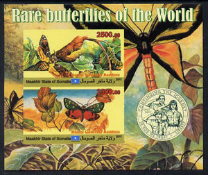 Maakhir State of Somalia 2011 Rare Butterflies #2 (with Scout Badge) imperf sheetlet containing 2 values unmounted mint