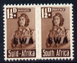 South West Africa 1943-44 KG6 War Effort (reduced size) Airman 1/5d bilingual horizontal pair overprinted, unmounted mint SG 125