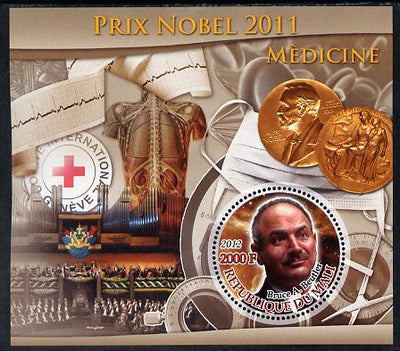 Mali 2012 Nobel Prize for Medicine - Bruce A Beutler perf souvenir sheet containing circular stamp unmounted mint