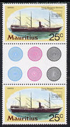 Mauritius 1980 'London 1980' 25c Mail Ship in unmounted mint gutter pair with wmk sideways inverted (SG 592Ei)