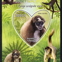 Gabon 2012 Endangered Species - Brown Spider Monkey perf souvenir sheet containing heart-shaped stamp unmounted mint