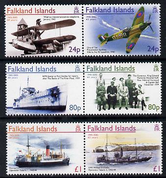 Falkland Islands 2005 60th Anniversary of End of Second World War set of 6 (3 se-tenant pairs) unmounted mint SG 1015-20