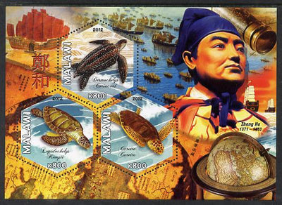 Malawi 2012 Zheng He perf sheetlet containing 3 hexagonal shaped values unmounted mint