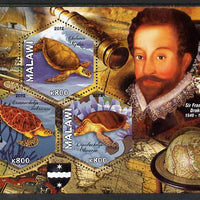 Malawi 2012 Sir Francis Drake perf sheetlet containing 3 hexagonal shaped values unmounted mint