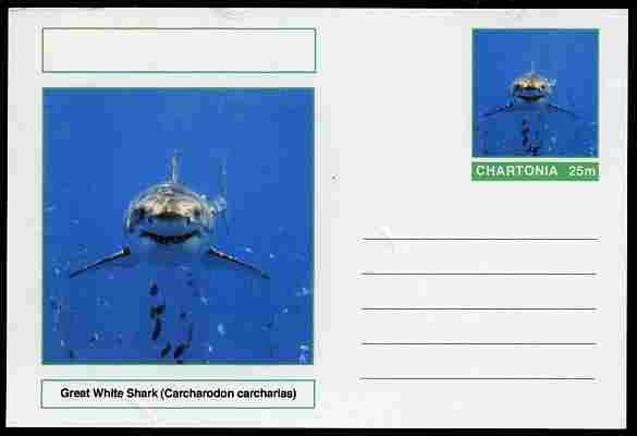 Chartonia (Fantasy) Fish - Great White Shark (Carcharodon carcharias) postal stationery card unused and fine