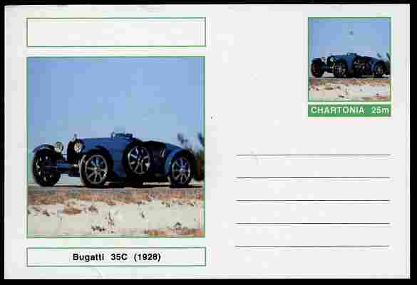 Chartonia (Fantasy) Cars - 1928 Bugatti 35C postal stationery card unused and fine