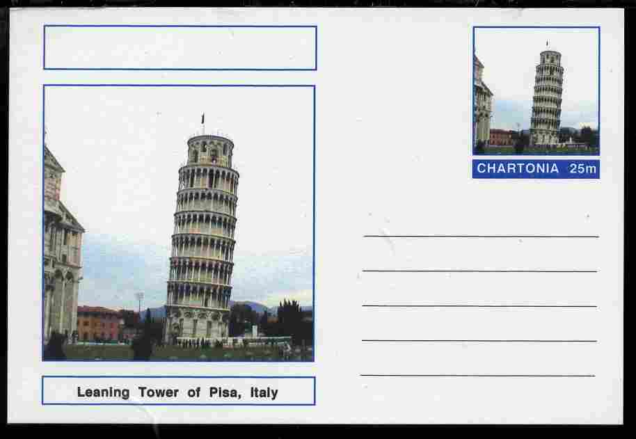 Chartonia (Fantasy) Landmarks - Leaning Tower of Pisa, Italy postal stationery card unused and fine