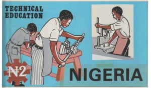 Nigeria 1986 Nigerian Life Def series - original hand-painted artwork for 2n value (Technical Education Students using Machinery) probably by NSP&MCo Staff Artist S Eluare on card 9" x 5" endorsed with 'colours used' on back