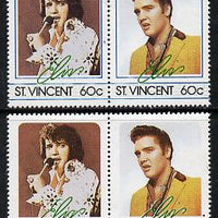 St Vincent 1985 Elvis Presley (Leaders of the World) 60c se-tenant reprint proof pair with blue-green (frame) omitted plus normal pair unmounted mint, as SG 921a