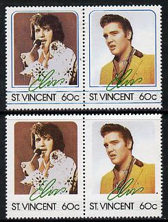 St Vincent 1985 Elvis Presley (Leaders of the World) 60c se-tenant reprint proof pair with blue-green (frame) omitted plus normal pair unmounted mint, as SG 921a