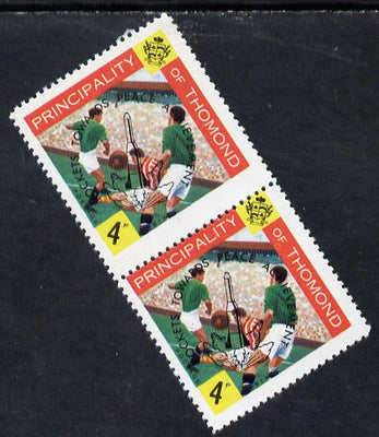 Thomond 1968 Football 4d (Diamond shaped) opt'd 'Rockets towards Peace Achievement', pair with dividing perforation misplaced by 3mm unmounted mint