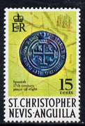 St Kitts-Nevis 1970-74 'Piece of Eight' 15c with corrected spelling of Hispaniarum,from def set unmounted mint, SG 214a