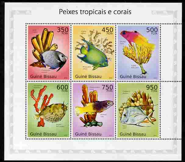 Guinea - Bissau 2010 Tropical Fish & Coral perf sheetlet containing 6 values unmounted mint