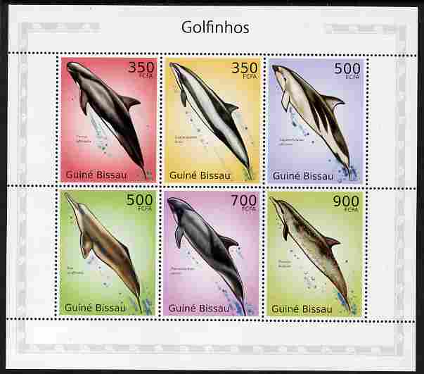 Guinea - Bissau 2010 Dolphins perf sheetlet containing 6 values unmounted mint