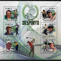 Mozambique 2010 Sport - Golf large perf sheetlet containing 6 values unmounted mint, Scott #1997