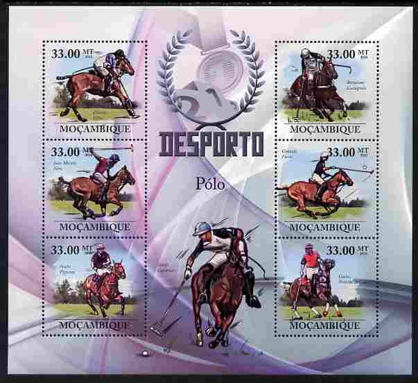 Mozambique 2010 Sport - Polo large perf sheetlet containing 6 values unmounted mint, Scott #2004