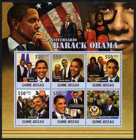 Guinea - Bissau 2011 50th Birth Anniversary of Barack Obama perf sheetlet containing 6 values unmounted mint