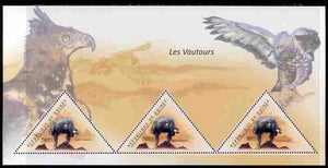 Guinea - Conakry 2011 Birds of Prey perf sheetlet containing 3 triangular shaped values unmounted mint