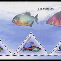 Guinea - Conakry 2011 Fish perf sheetlet containing 3 triangular shaped values unmounted mint